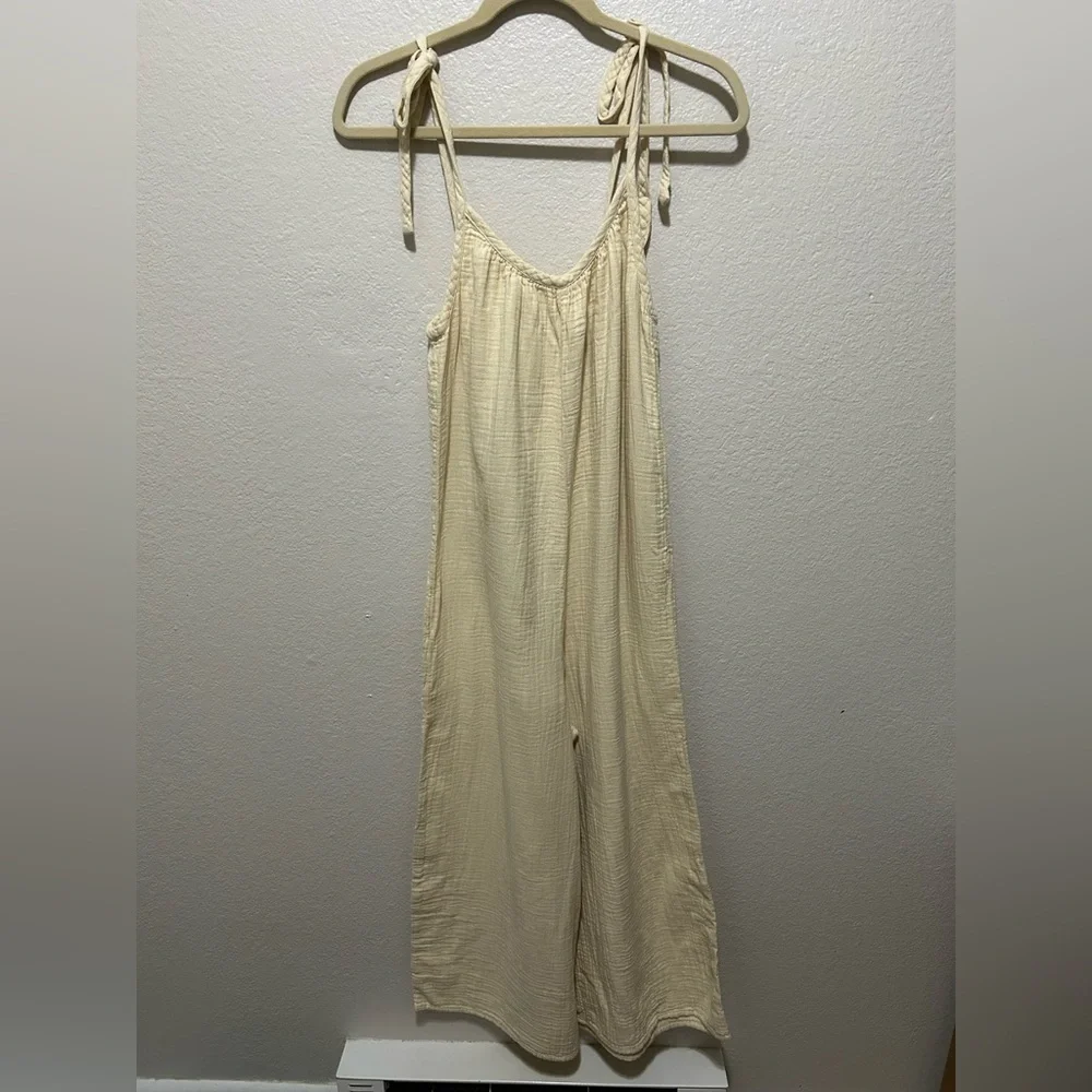 Aritzia Wilfred Free Cream Gauze Wide Leg Jumpsuit Organic Cotton Small